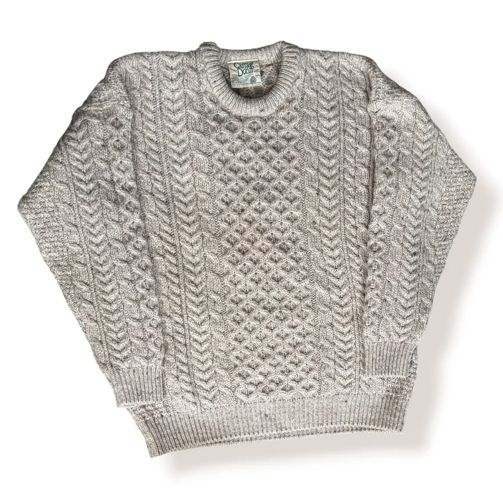 Vintage Carraig Donn Irish Aran Wool Cable Knit Fisherman Sweater Small Heritage
